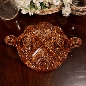 Pink Crystal Divided Dish, HandledBowl W/Sawtooth Rim by Imperial Glass Co.
